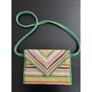 Fabulous MJ Colorful Basketweave Clutch Crossbody Purse BOHO FESTIVAL